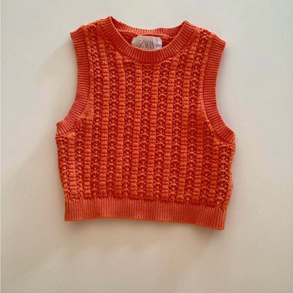 Zara Kids Orange Sleeveless Woven Sweater Top - Size 8/9